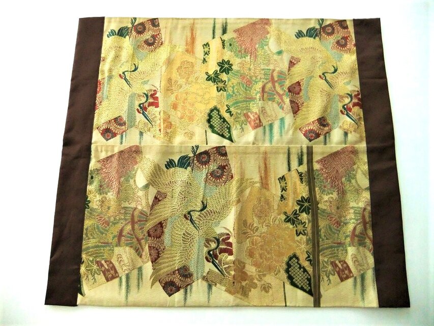 J-097】65×75cm和風マット/アンティーク帯リメイク/鶴唐草/敷物・ラグ