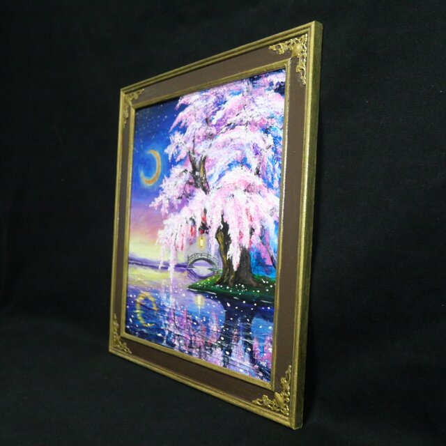 一点物｜油絵「月光に眠る夜桜」月明かりに照らされた桜の原画