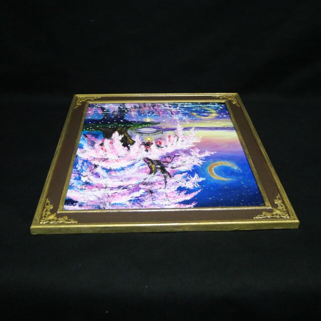 一点物｜油絵「月光に眠る夜桜」月明かりに照らされた桜の原画