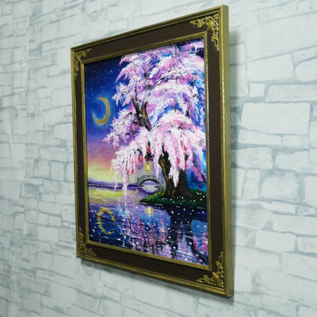 一点物｜油絵「月光に眠る夜桜」月明かりに照らされた桜の原画