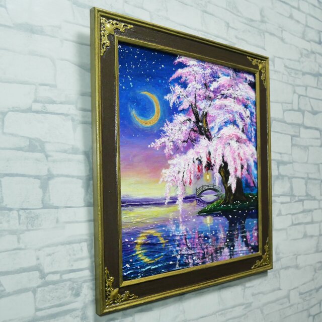 一点物｜油絵「月光に眠る夜桜」月明かりに照らされた桜の原画