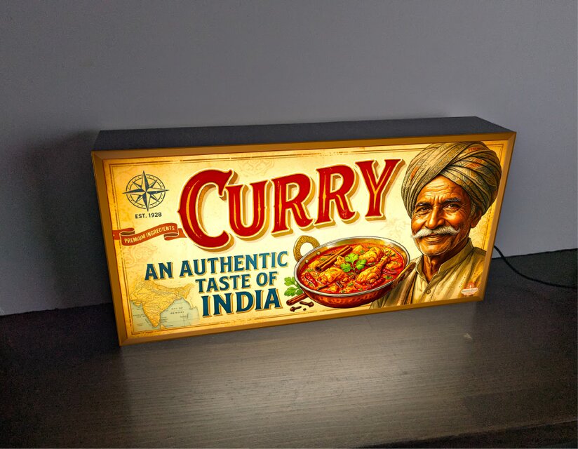 【オーダー無料】カレー インド 料理人 スパイス 看板 置物 雑貨 ライトBOX オーダー無料】カレー 本場 スパイス香辛料 インド料理人 レストラン