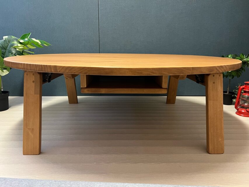 送料無料】 ローテーブル 丸形 120cm パイン オーク 収納付 折り畳み脚