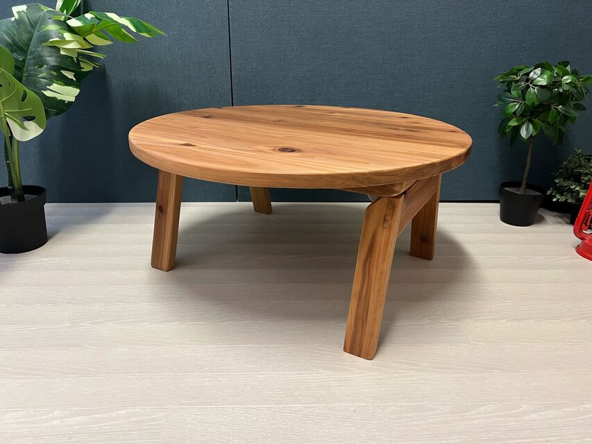 【送料無料】 ローテーブル 丸形 60cm 杉 ブラウン 折り畳み 木組脚 送料無料】 ローテーブル 丸形 60cm 杉 ブラウン 折り畳み 木組脚