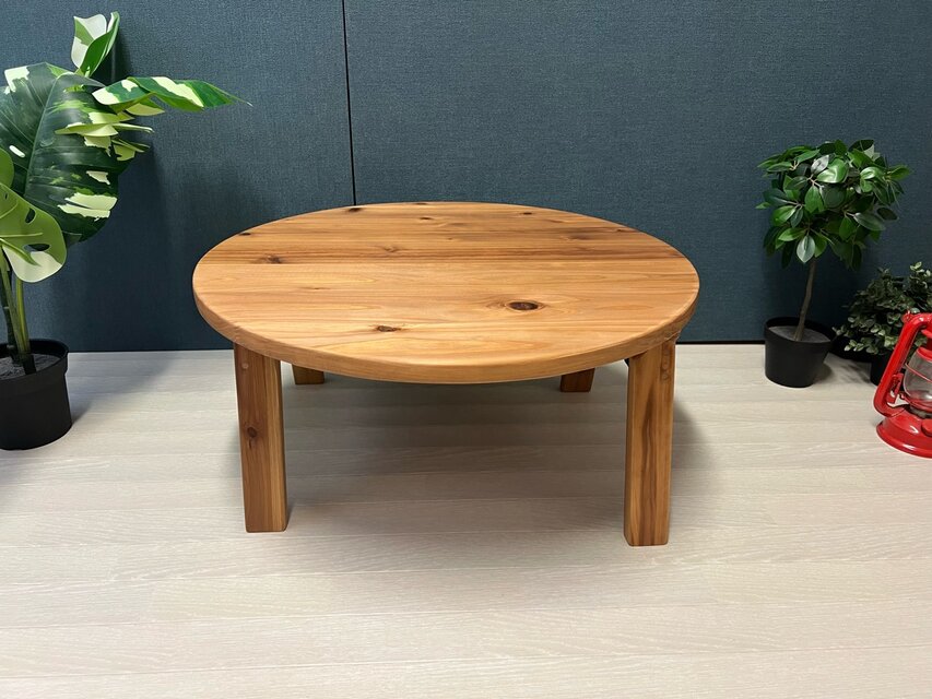 送料無料】 ローテーブル 丸形 60cm 杉 ブラウン 折り畳み 木組脚
