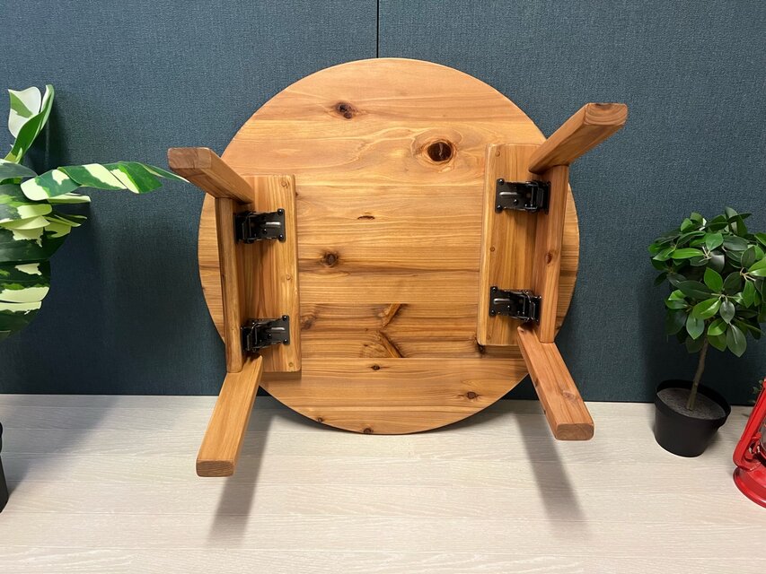 送料無料】 ローテーブル 丸形 60cm 杉 ブラウン 折り畳み 木組脚