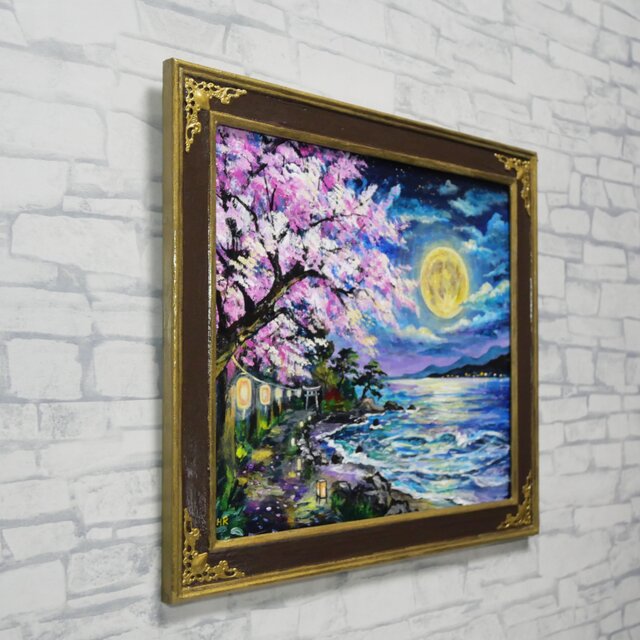原画】月下美桜｜油彩画 桜 幻想的な夜の風景画 ギフト インテリア