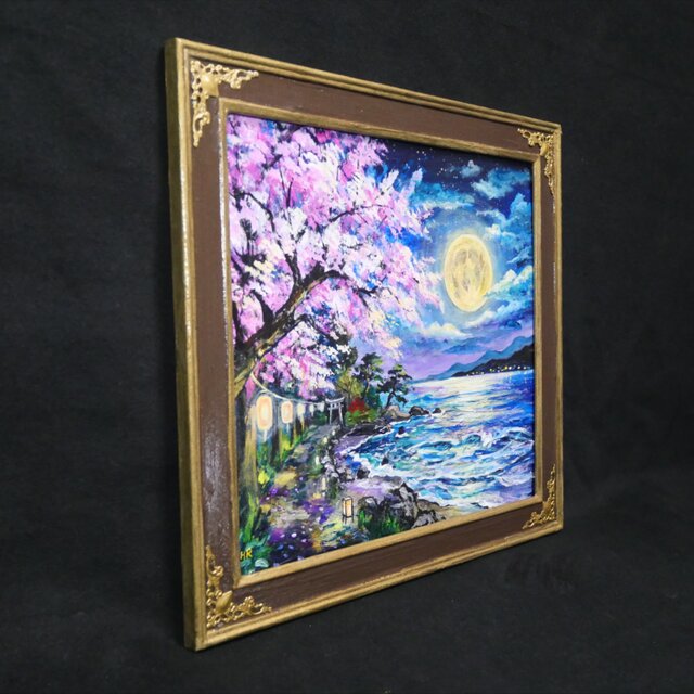 原画】月下美桜｜油彩画 桜 幻想的な夜の風景画 ギフト インテリア