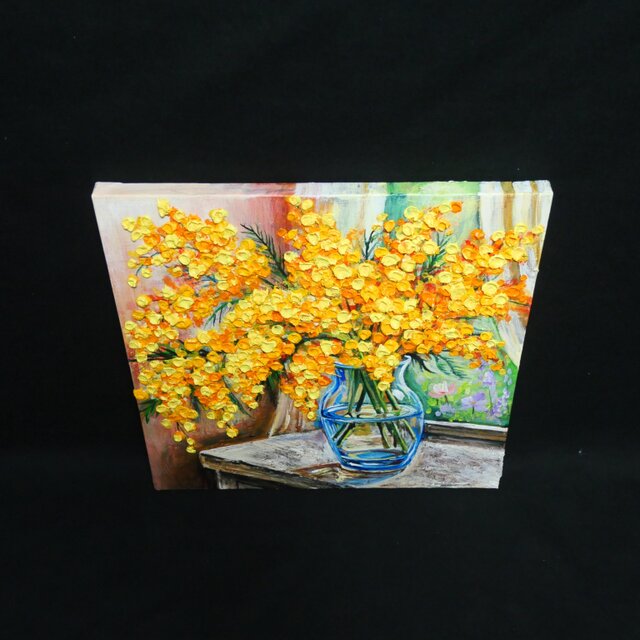 原画】【幸運を運ぶミモザ】： 玄関やリビングに飾る癒やしの花・油絵