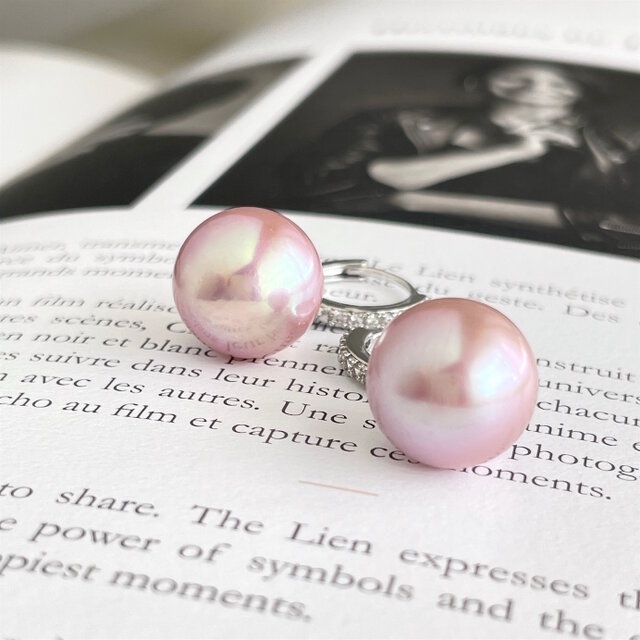桜ピンク大粒 淡水パールのフープピアス 13mm エジソンパール