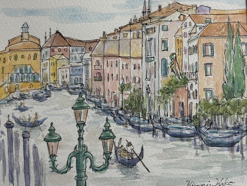 水の都ベニス　油絵 水の都(水彩画、原画、イタリア、ヴェネツィア、額つき) | iichi 日々