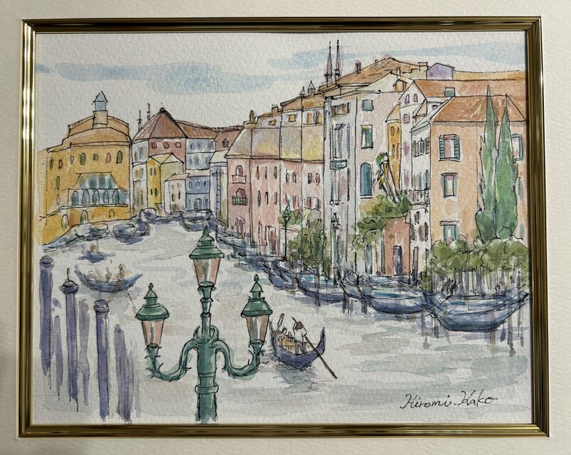 水の都ベニス　油絵 水の都(水彩画、原画、イタリア、ヴェネツィア、額つき) | iichi 日々
