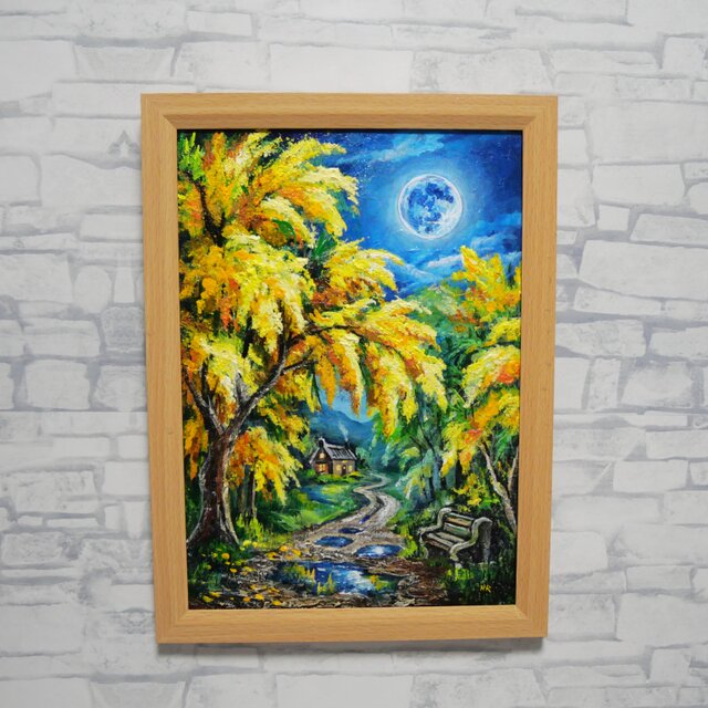 原画】ミモザの輝きが部屋に灯る。油彩画「静寂を照らすミモザの森