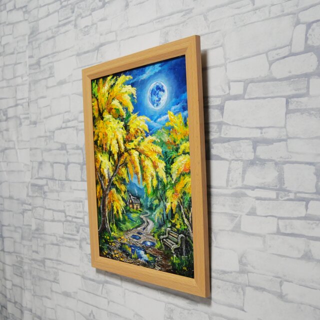 原画】ミモザの輝きが部屋に灯る。油彩画「静寂を照らすミモザの森