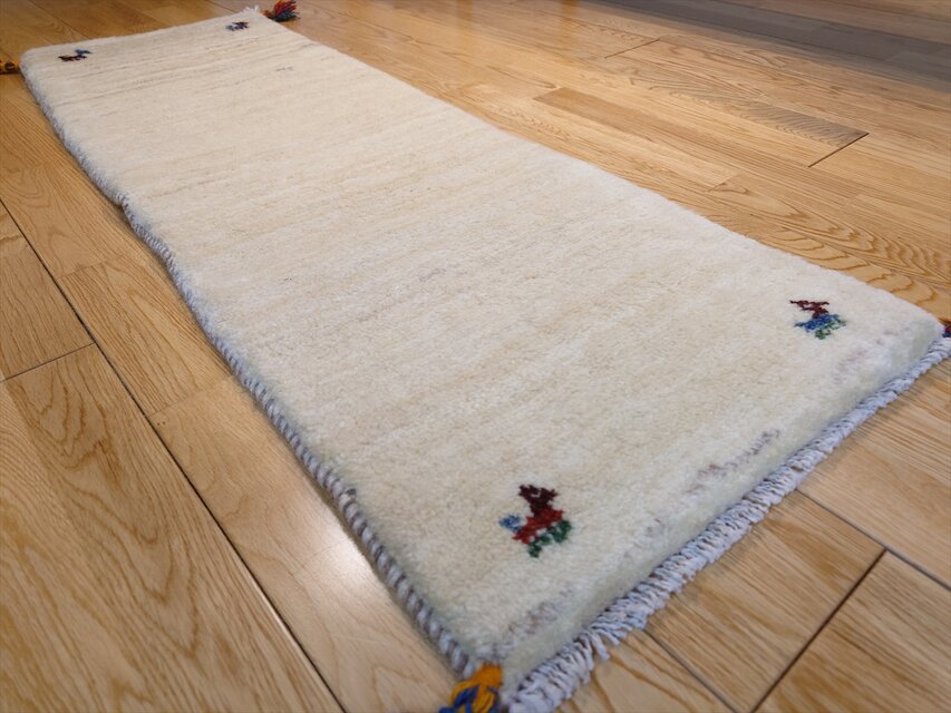 ペルシャ ギャッベ ミニランナー ラグ 120x40cm アイボリー シンプル