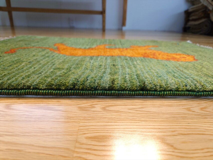 ギャッベ ライオン 本物 手織り ペルシャ 玄関マット サイズ 61×91cm ライオンギャッベ 約64cm x 95cm｜SATHI RUGS