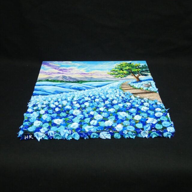 世界に一枚】青の輝きを描く油彩画「幸せを運ぶ青い丘」北欧風
