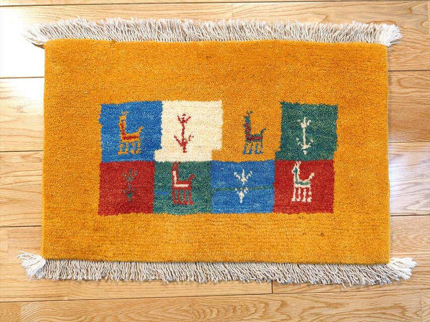 ペルシャ ダバールギャッベ 玄関マット ラグ 59×38㎝ 横柄 パネル柄