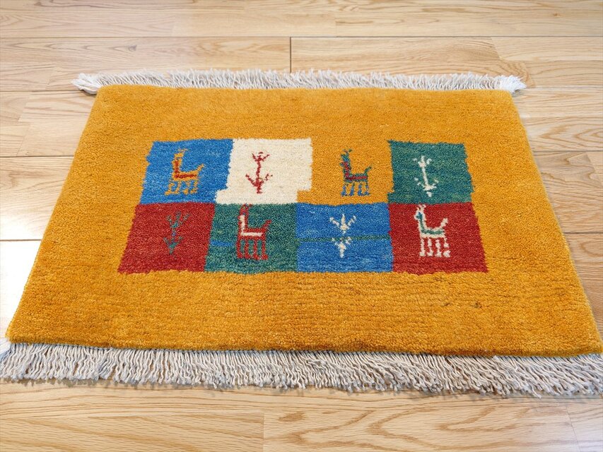 ペルシャ ダバールギャッベ 玄関マット ラグ 59×38㎝ 横柄 パネル柄