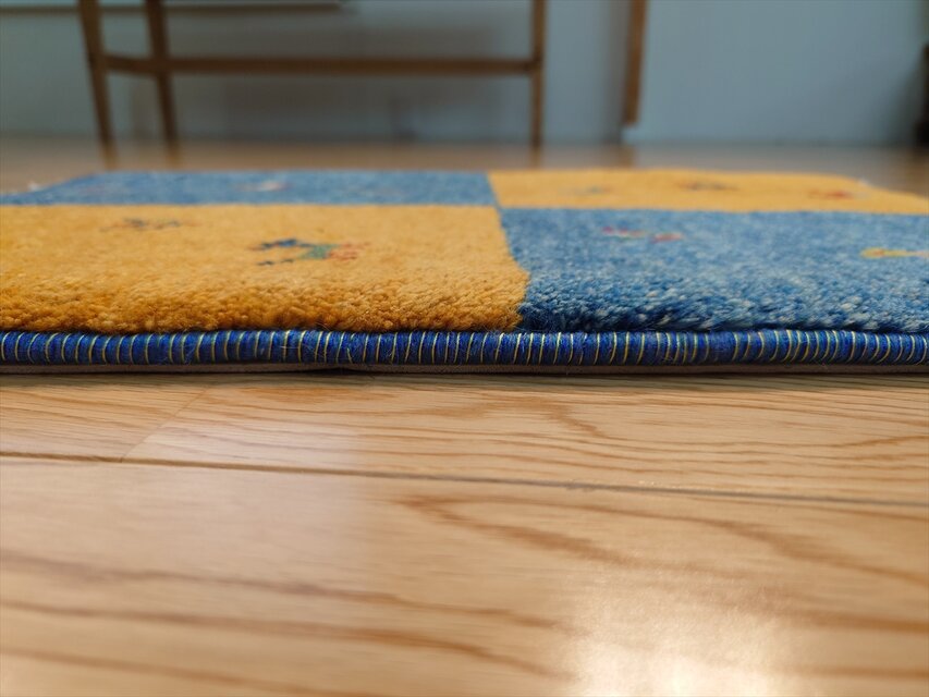 ペルシャ ダバールギャッベ 玄関マット ラグ 59×39cm タイル 黄金色