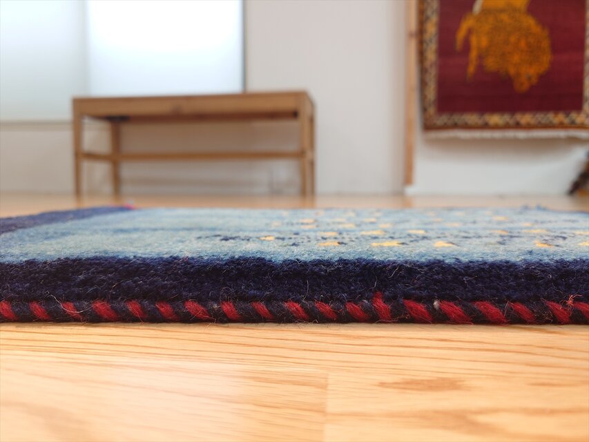ペルシャ ギャッベ 玄関マット小 56.5x37.5cm 青色 紺色 生命の木
