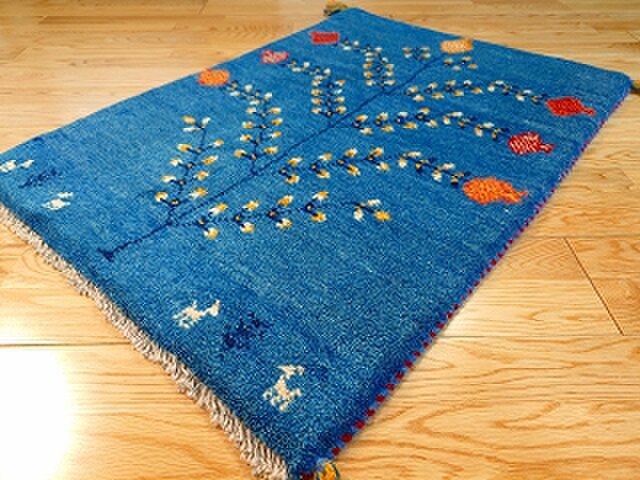 ペルシャ ギャッベ ラグ 85x60cm ザクロの木 ブルー RJ4361 | iichi