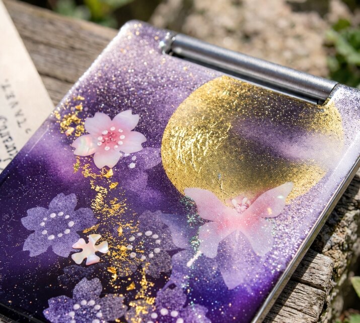 送料無料】コンパクトミラー「絵」名入れ 和柄 和風 和雑貨 手鏡 伝統