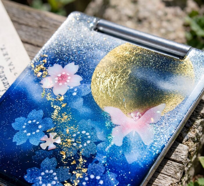 送料無料】コンパクトミラー「絵」名入れ 和柄 和風 和雑貨 手鏡 伝統