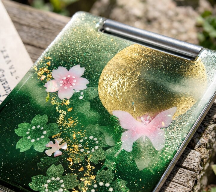 ハンドメイド　アート　ミラー　壁掛け　和風　伝統/Japanese Style 送料無料】コンパクトミラー「絵」名入れ 和柄 和風 和雑貨 手鏡 伝統