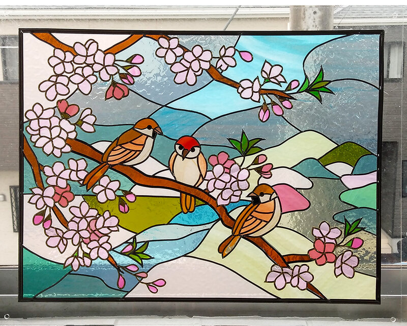 桜咲く雀の里 ステンドグラス風アート | iichi 日々の暮らしを心地よく