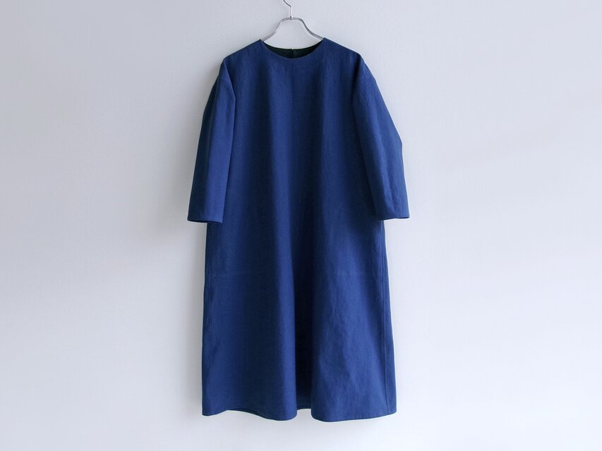 国産綿麻キャンバス（青）のシンプルなワンピース | iichi 日々の