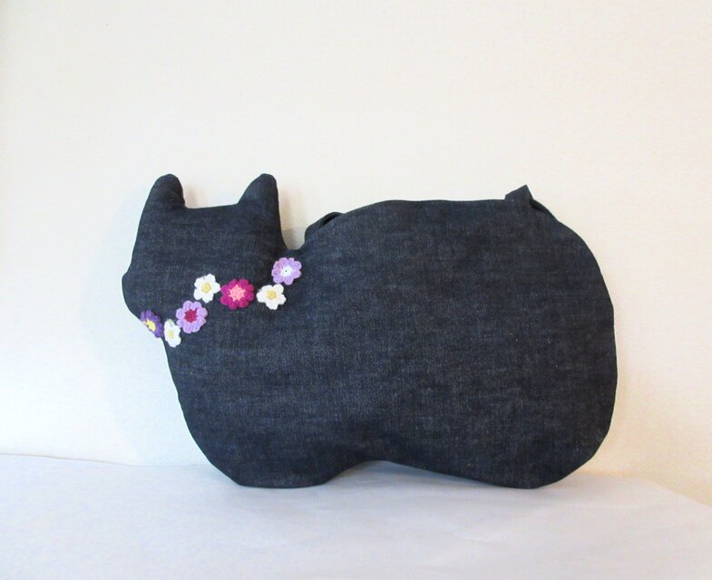 新作】デニムの猫バッグ ショルダータイプ＊お花モチーフ パープル