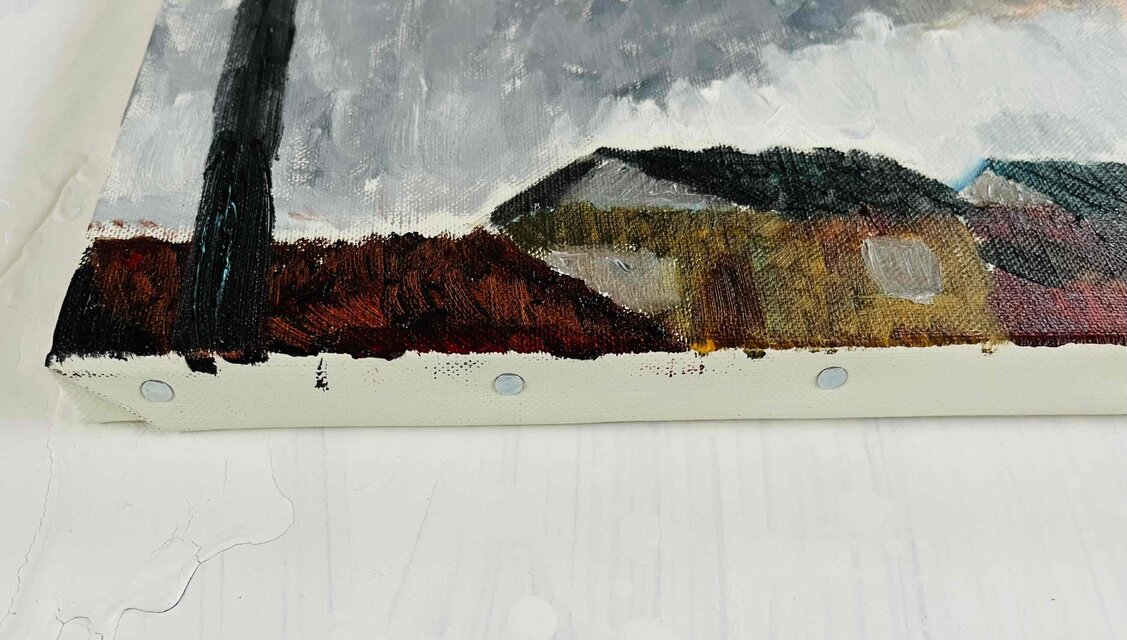 22×27㎝「住宅の在る風景」油彩・原画・F3 原画・油彩「住宅の在る風景」絵画・F3（22×27㎝）アート・キャンバス