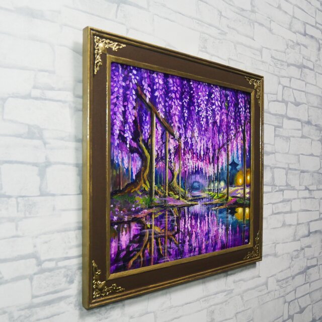 藤の花の油絵【紫光のカーテン】白毫寺 九尺ふじ 原画 一点物