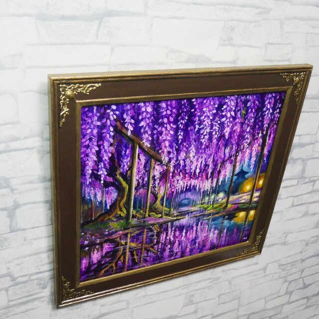 藤の花の油絵【紫光のカーテン】白毫寺 九尺ふじ 原画 一点物