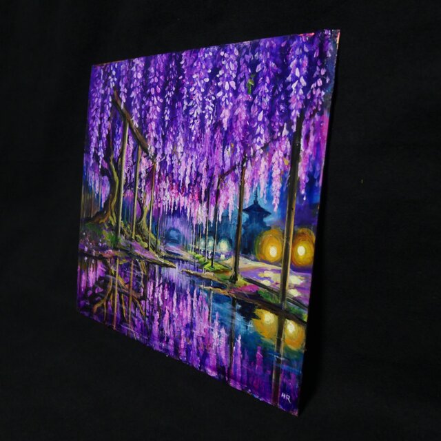 藤の花の油絵【紫光のカーテン】白毫寺 九尺ふじ 原画 一点物