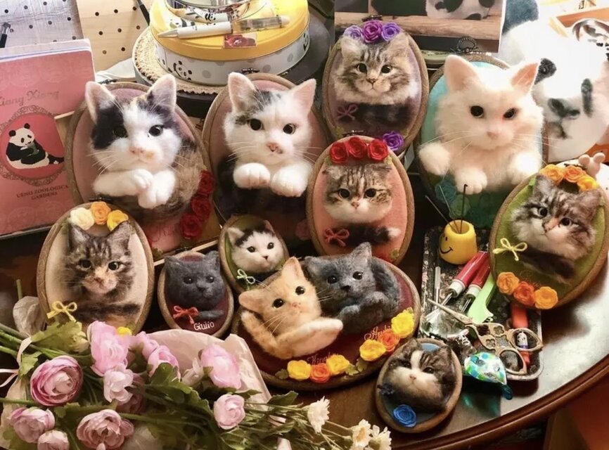 羊毛フェルトで作る猫ポートレート《特大タイプ上半身像》【オーダー