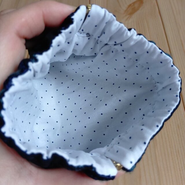 薔薇柄刺繍 バネ口ポーチ 大きめ13cm口金 パックンポーチ アクア