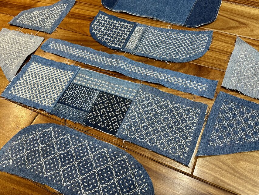 刺し子 刺子 デニム☆ボディバッグ☆デニムリメイク☆トートバッグ