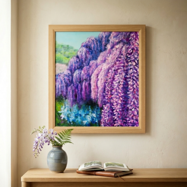 原画】藤の花咲く春の風景「悠久の紫」 油絵/風景画/癒し/インテリア