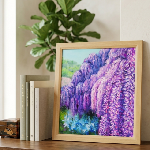 原画】藤の花咲く春の風景「悠久の紫」 油絵/風景画/癒し/インテリア