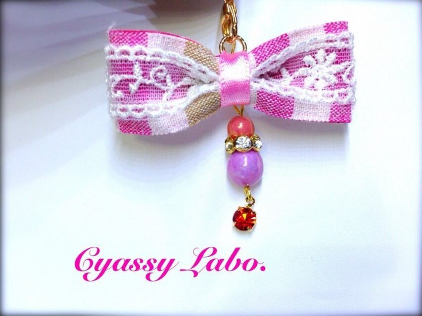 大きなリボン☆チェコビーズのイヤホンジャック