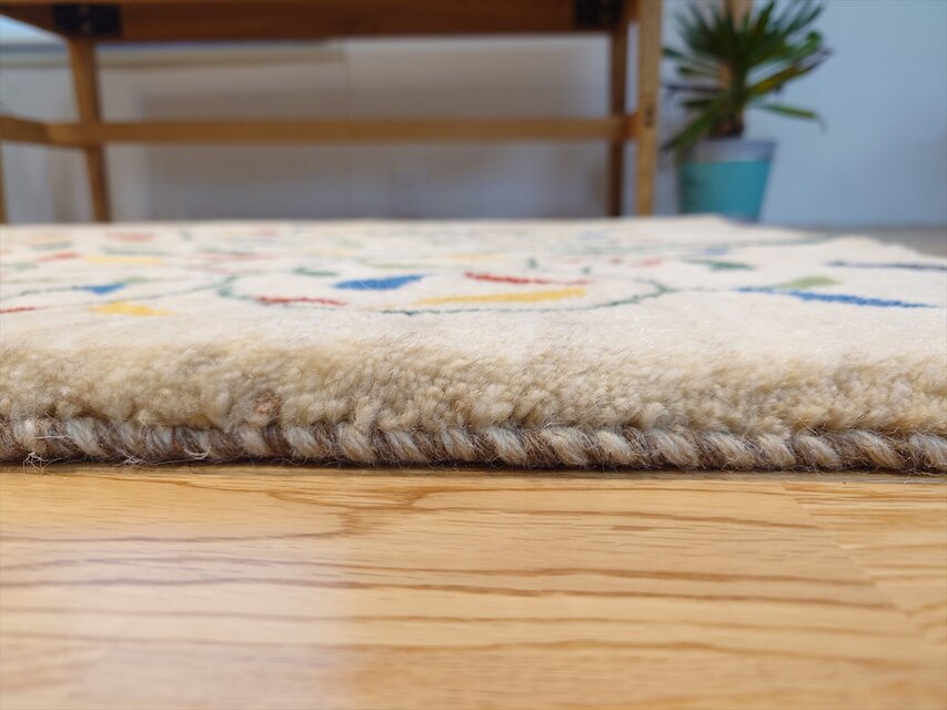 ペルシャ ギャッベ マット大 ラグ 118x80cm 鳥 蔦 ベージュ RJ15313
