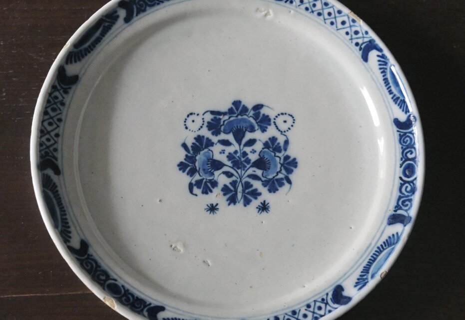 【洋食器】美しいデルフト　アンティーク　皿 デルフト陶器 飾り皿 23.2cm / デルフト焼 オランダ デルフトブルー