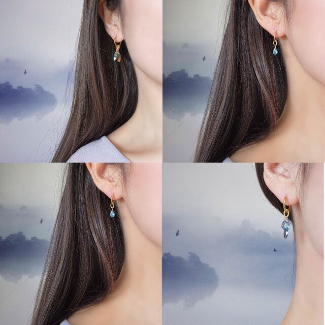 谷川さん専用♡天然石とshellピアス イヤリング 3WAY☆天然石によるカワセミの羽のピアス☆同型イヤリングあり