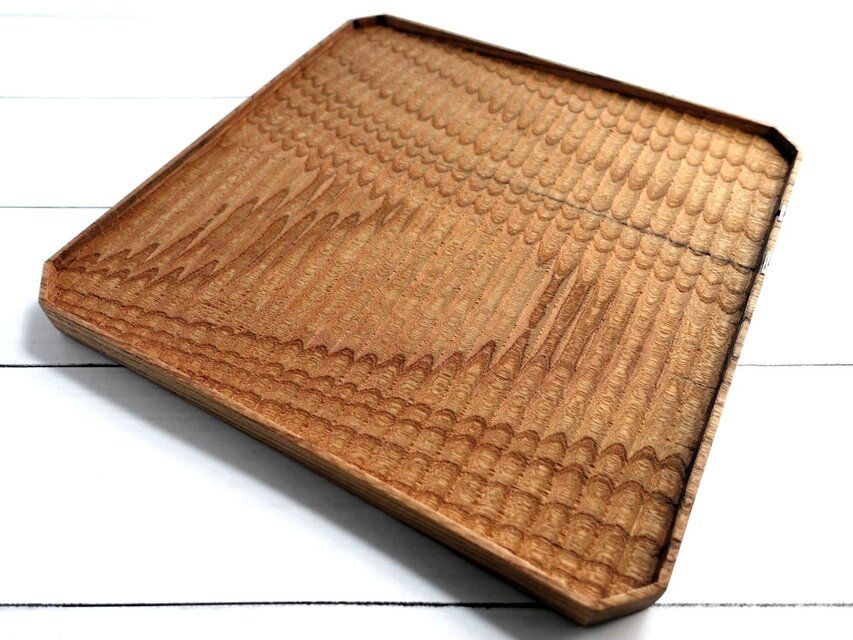 綺麗な杢目 大きめの我谷盆 欅(ケヤキ) ナチュラル」 木製トレイ 小物
