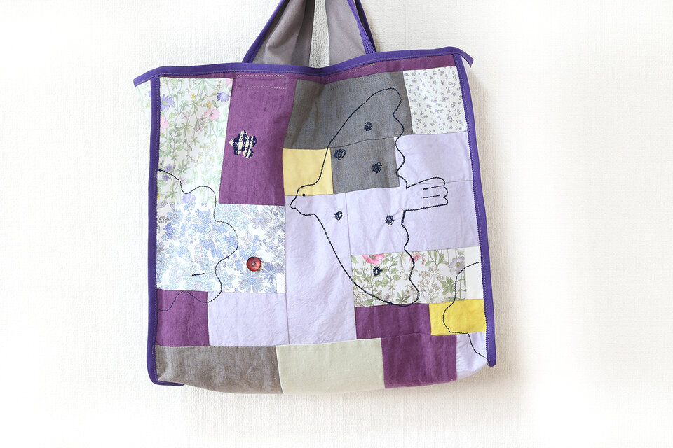 ハンドメイドバッグ パッチワーク パッチワークバッグ Drawing overーpurple | iichi 日々の暮らしを