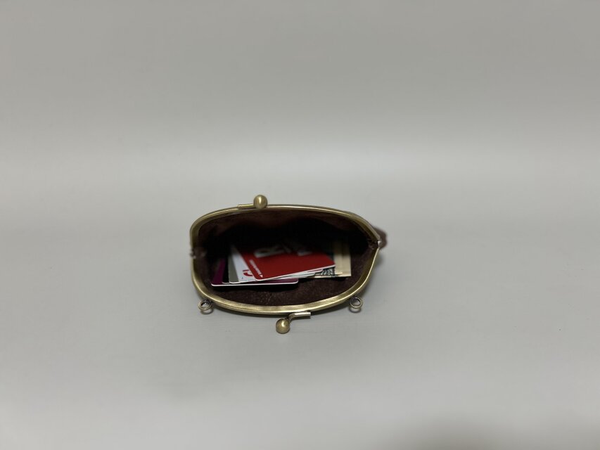 姫路レザーminiがま口ポシェット◇焦げ茶 くまちゃんポシェット