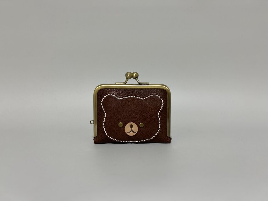 姫路レザーくまちゃんがま口財布◇焦げ茶 コンパクト財布 革財布