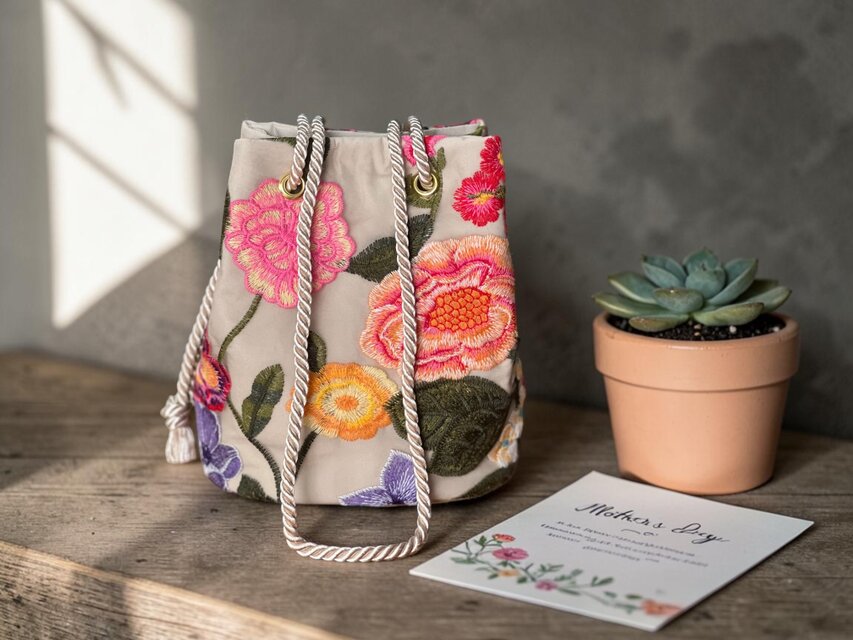 数量限定 チュールフラワー刺繍 2Wayポシェットマリンバッグ マルチ